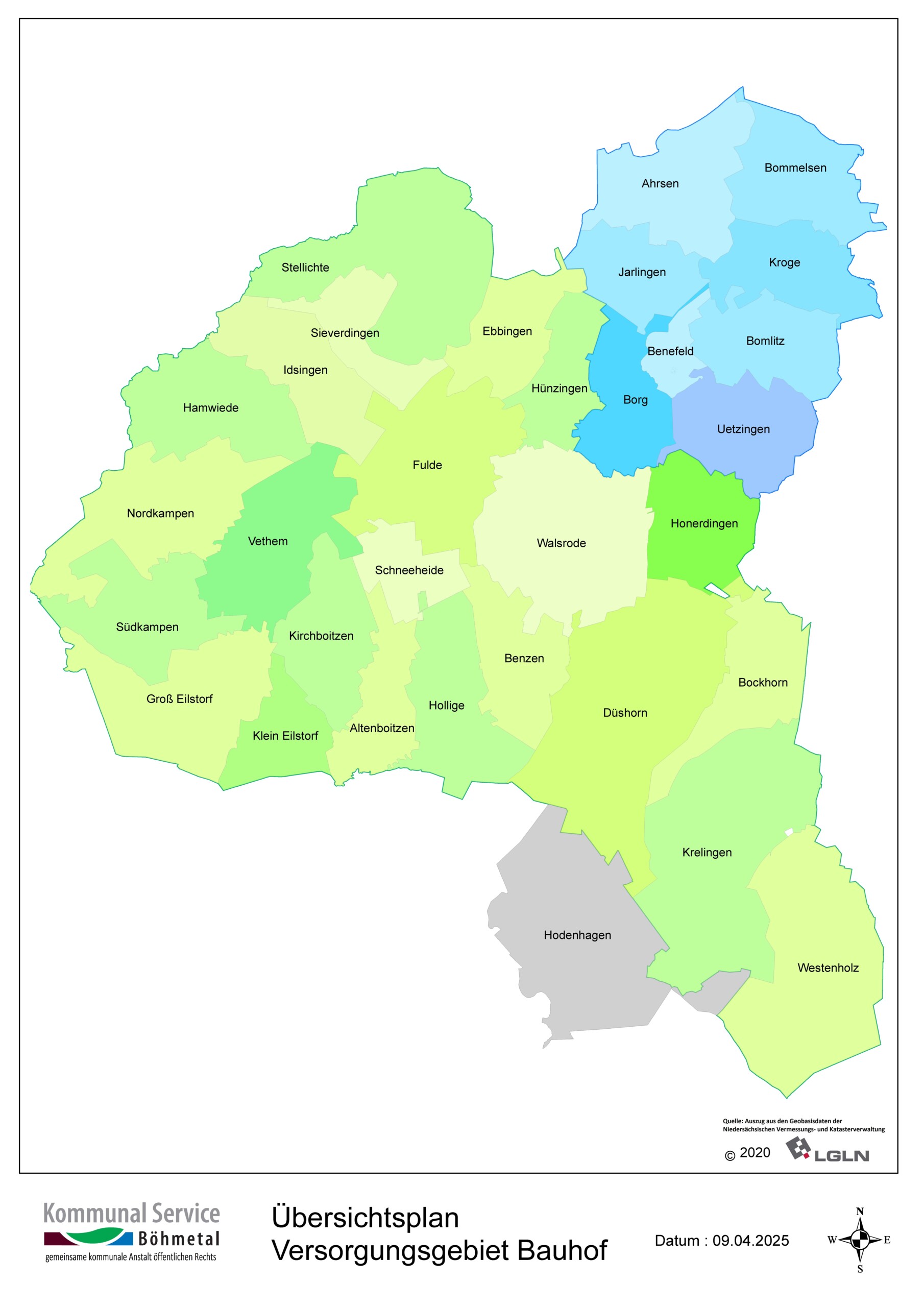 Übersichtsplan Versorgungsgebiet Bauhof KSBt